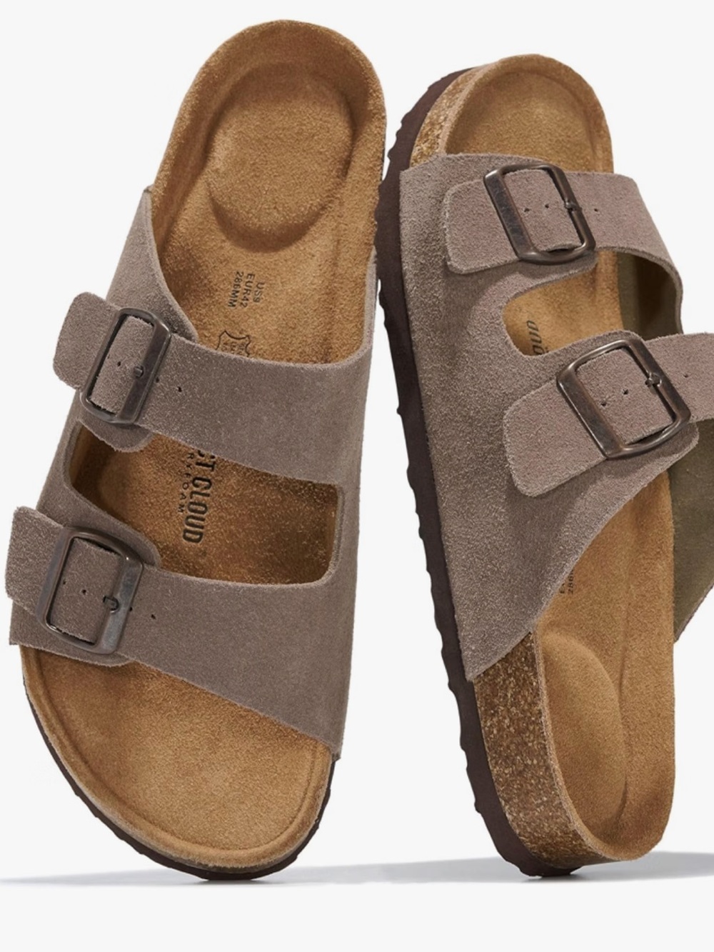 Men's Double-Buckle Suede Slides - Taupe